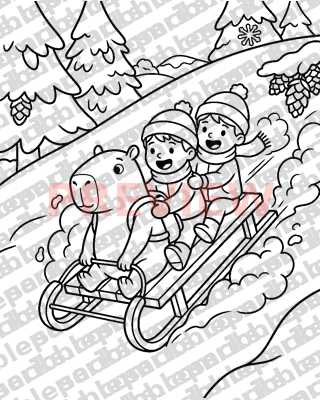 Winter coloring pages: Sledding (preview)