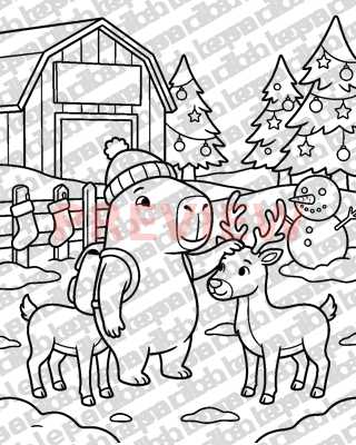 Reindeer coloring pages: Reindeer friends (preview)