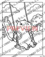 Capy Carl swinging at the park, coloring page preview