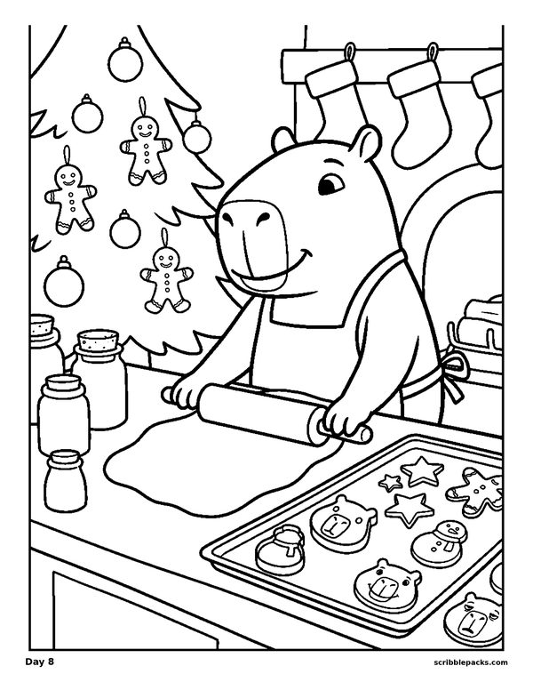 Free gingerbread man coloring page: Gingerbread baking